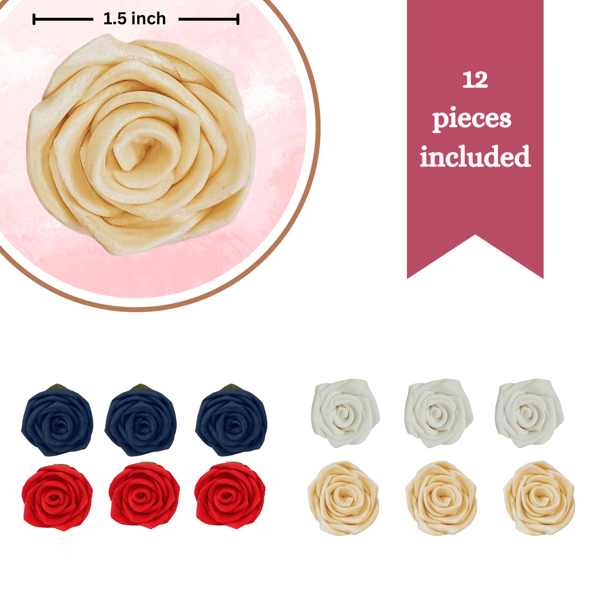 Image 2 of Confect Edible Sugar Roses Cake Toppers - Pack of 12 (02)
