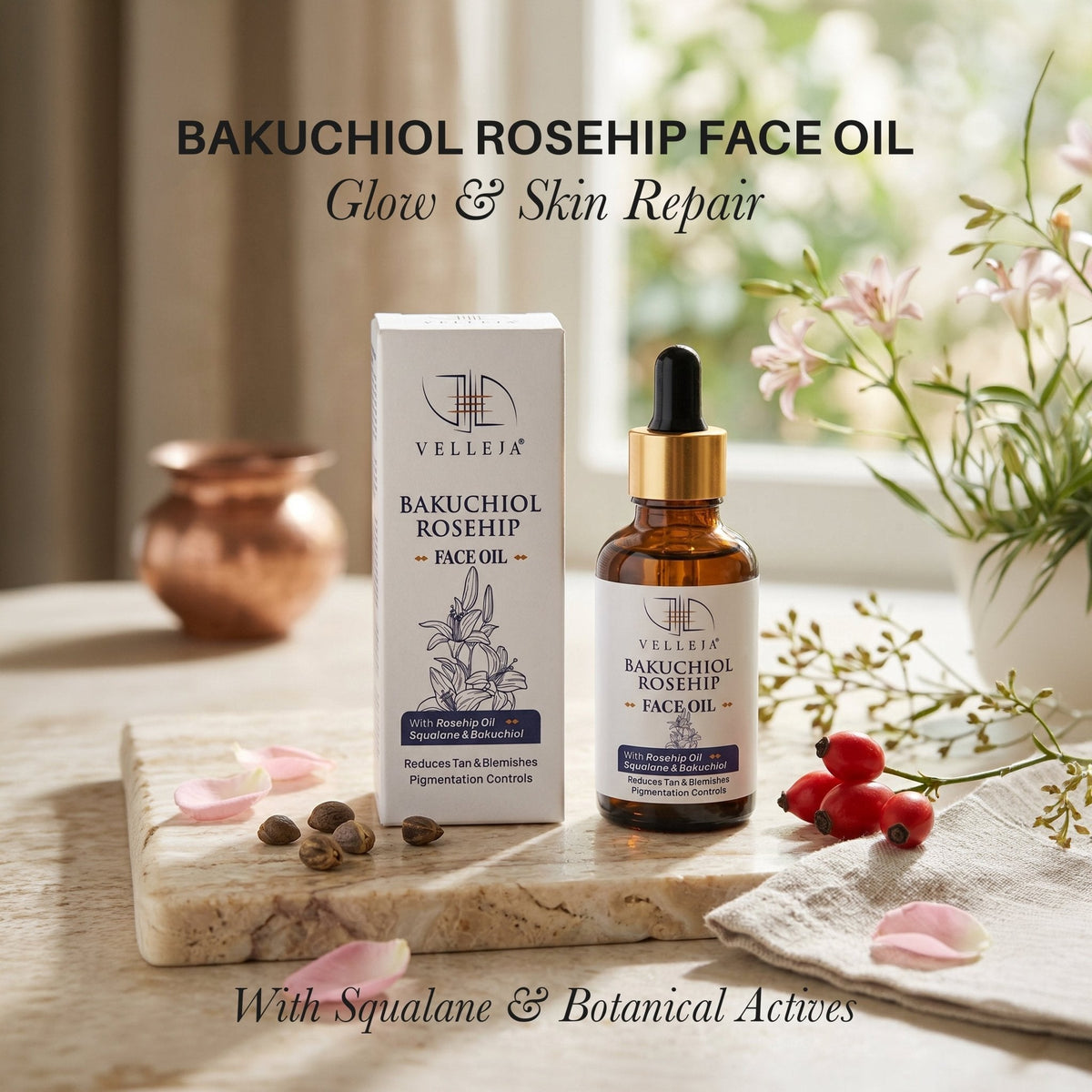 Image 2 of Velleja Bakuchiol Rosehip Face Oil with Squalane for Pigmentation & Dark Spots | Velleja