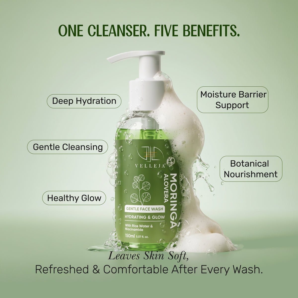Image 2 of Velleja Moringa Aloevera Face Wash| Skin Brightening & Hydrating Ayurvedic Gentle Face Wash