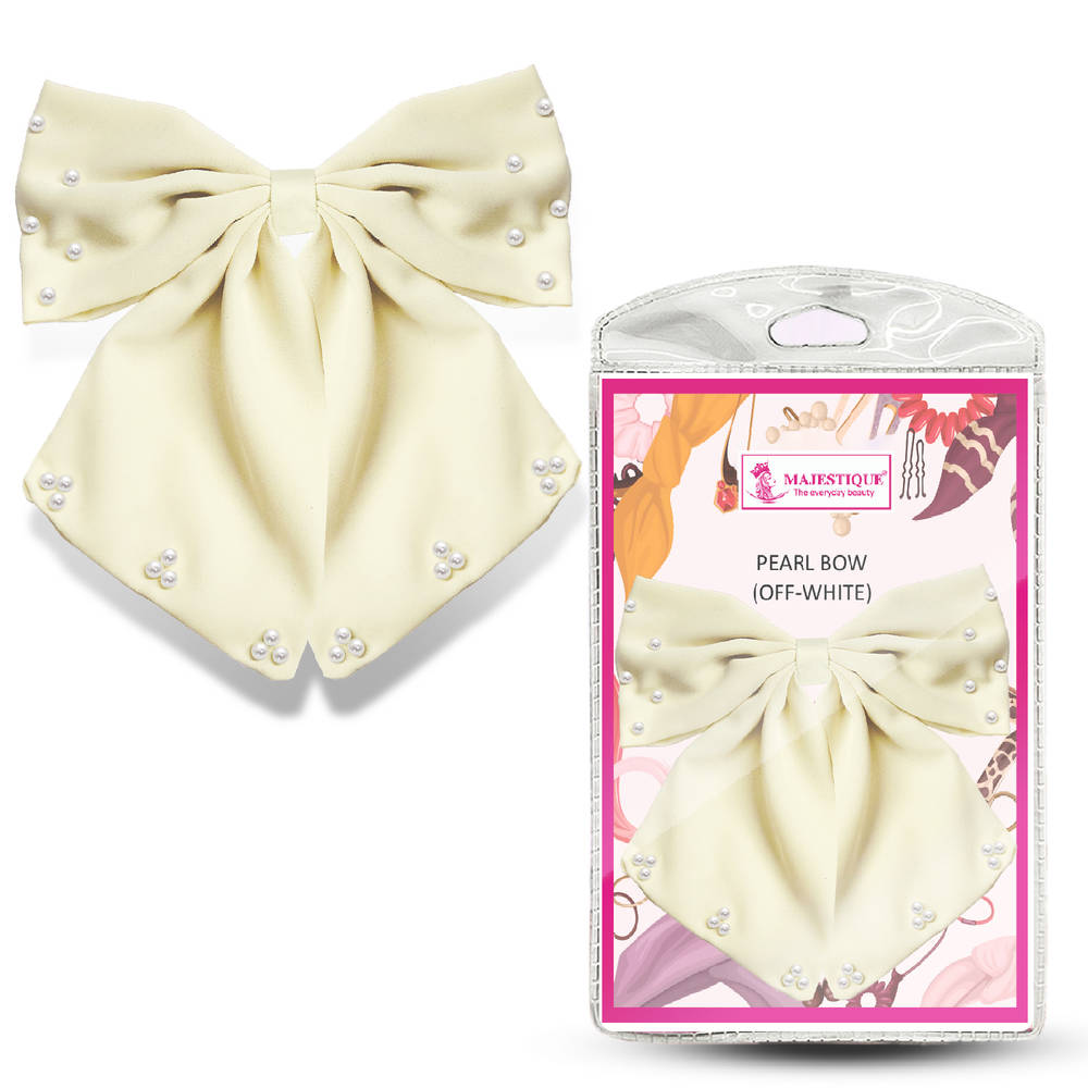 Image 1 of 1 pc for the product Majestique Hair Bow Pearl Embellished Layered - Off-White