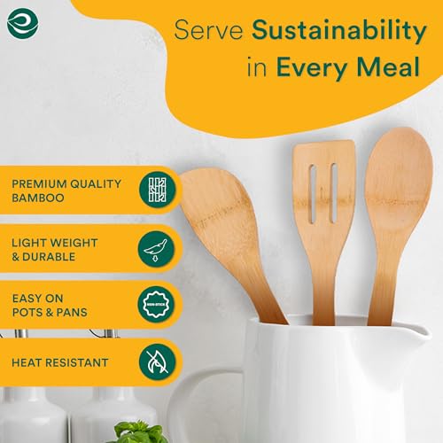 Image 3 of ECO SOUL Bamboo Wooden Spatula Set of 3, Ladle & Turner for Cooking