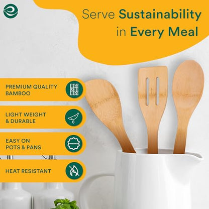Image 3 of ECO SOUL Bamboo Wooden Spatula Set of 3, Ladle & Turner for Cooking