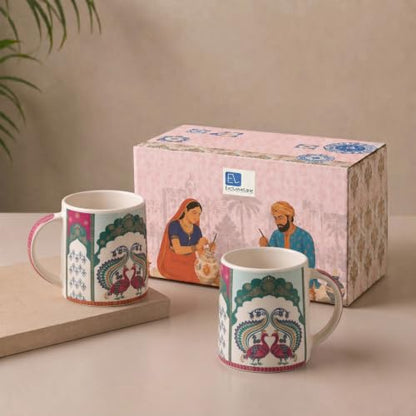 Image 1 of Default Title for the product ExclusiveLane Folk Heritage Decal Ceramic Coffee Mugs Set of 2 330 ml