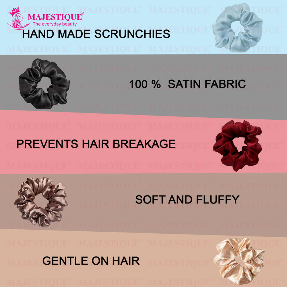 Image 4 of Majestique Satin Silk Scrunchies Ponytail Holder Hair Accessories Hair Ties - 4 Pcs (Multicolor)