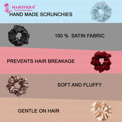 Image 4 of Majestique Satin Silk Scrunchies Ponytail Holder Hair Accessories Hair Ties - 4 Pcs (Multicolor)