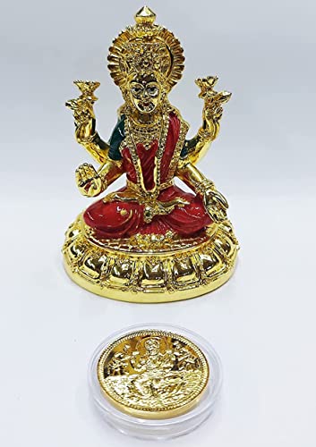 Image 1 of Default Title for the product Gold Art India Round Base Laxmi Gold Plated Idol 3.5" Inch