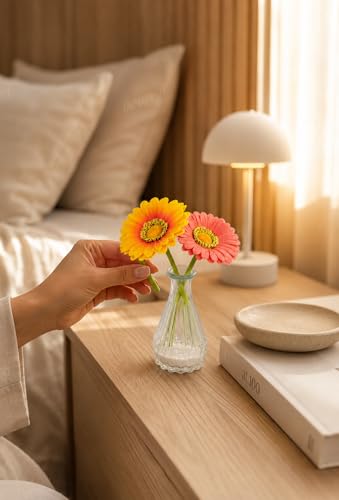Image 4 of Divyakosh Artificial Flower Vase | Glass Vase (1) with Gerbera Flowers (2) | Home Decoration Items for Living Room | Aesthetic Home Decor, Vase for Home deﾌ…or'