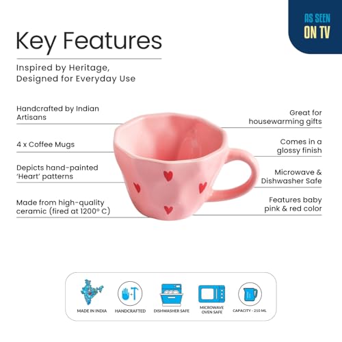 Image 4 of ExclusiveLane Poppy Hearts Ceramic Coffee Mugs Set of 4 (210 ml)