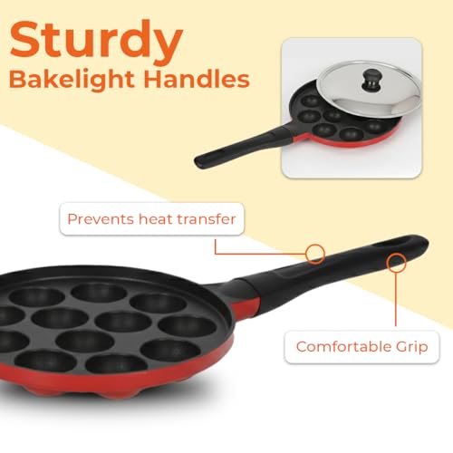Image 6 of 6th Planet 12 Pit Nonstick Paniyaram Pan with Steel Lid