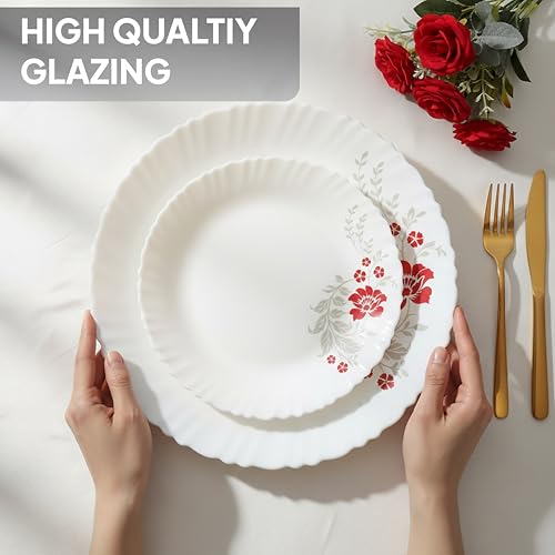 Image 5 of CELLO Scarlet Bliss Dazzle Series Opalware Dinner Set of 18 Pieces for Family of 6