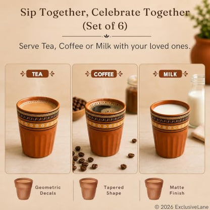 Image 5 of ExclusiveLane Terra Tones Ceramic Kullad Cups Set of 6 (120 ml)