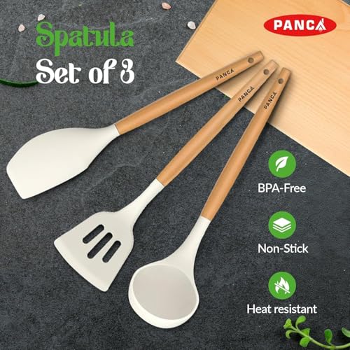 Image 3 of PANCA Silicone Non Stick Spatula Set of 3 with Wooden Handle
