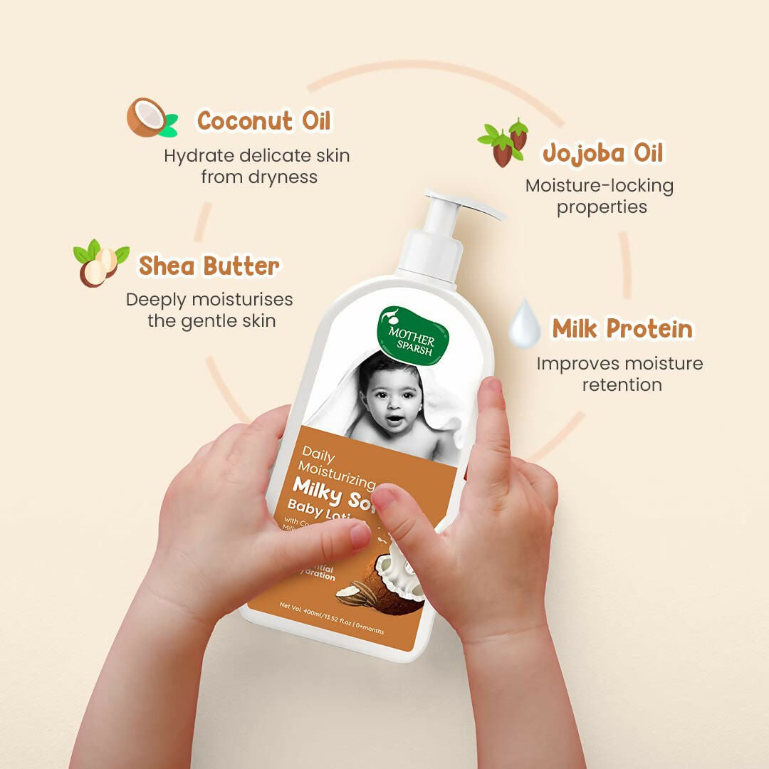 Image 4 of Mother Sparsh Milky Soft Baby Lotion With Milk Protein, Coconut Oil & Shea Butter For 24Hrs Moisturization