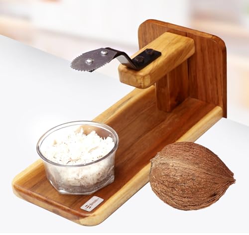 Image 2 of LARGE SIZE for the product Bmado Traditional Polished Teak Table Top Coconut Scraper Chirava Grater Thengai Thuruvi 1000g