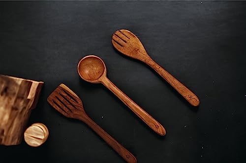 Image 2 of Vesta Homes Neem Wood Spoon, Compact Flip, Spatula/Ladle Set of 3