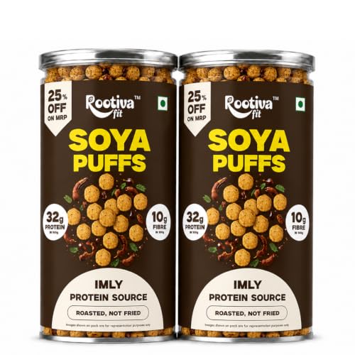 Image 1 of Default Title for the product ROOTIVAFIT Soya Puffs Imly Flavour Roasted Not Fried Protein Source with Jowar and Soya Flour 90g Pack of 2