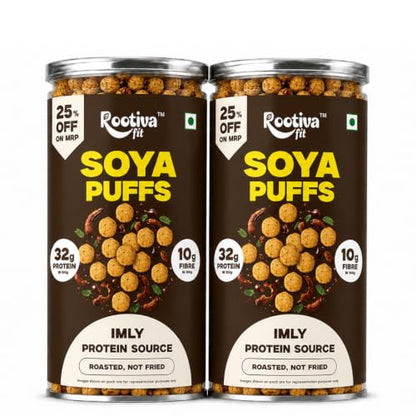 Image 1 of Default Title for the product ROOTIVAFIT Soya Puffs Imly Flavour Roasted Not Fried Protein Source with Jowar and Soya Flour 90g Pack of 2