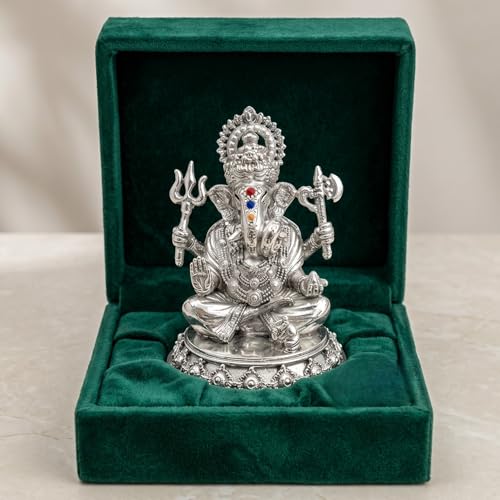 Image 1 of Default Title for the product Dev Aastha Silver Plated Ganesh Idol 3 Inch with Gift Box