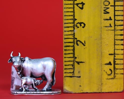 Image 2 of Dista Silvers Plain Cow and Calf Oxidized Idol Antique 18.57 g