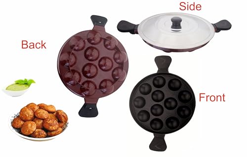 Image 6 of SWIFT Non Stick 12 Cavity Aluminium Appam Patra Ponganal Guntapongadalu Paniyaram Litti Maker with Lid 23 cm Black