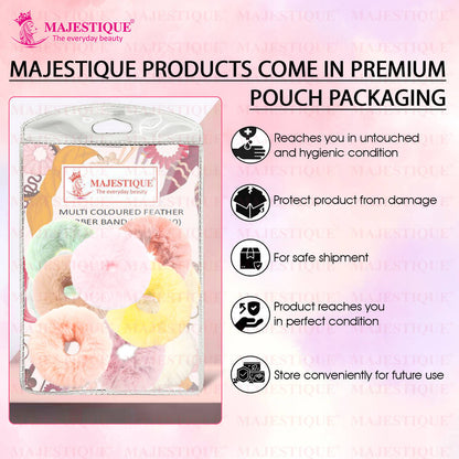 Image 7 of Majestique Fancy Spongy Fur Hair Rubber Band Elastic Ponytail Holder Hair Band - 10Pcs (Multicolor)