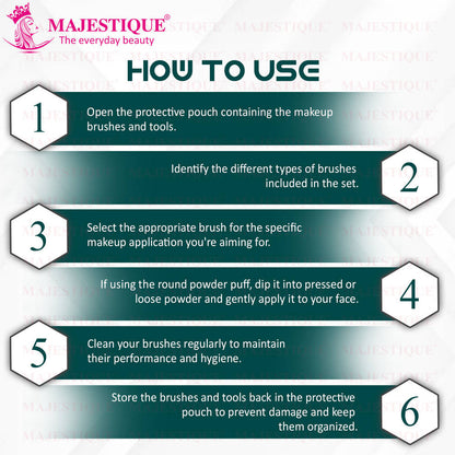 Image 3 of Majestique Makeup Brush Set With Powder Puff And Stick