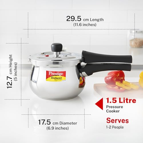 Image 4 of Prestige Deluxe Alpha Svachh Stainless Steel Pressure Cooker 1.5L With Glass Lid