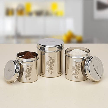 Image 4 of Sumeet Designer Stainless Steel Vertical Canisters/Ubha Dabba/Storage Containers Set of 3Pc (400ml,500ml,750ml), Silver
