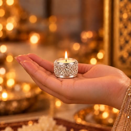 Image 3 of Dev Aastha 999 Silver Plated Candle Holder for Home Decor