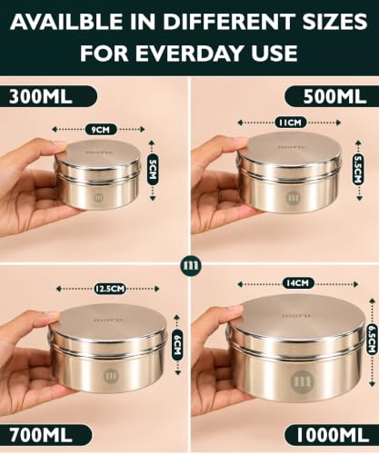 Image 3 of MARU Steel Flat Bottom Kitchen Storage Container set of 4 (300ml, 500ml, 700ml & 1000ml)