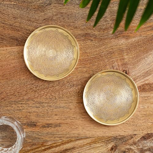 Image 1 of Default Title for the product ExclusiveLane Mandala Design Hand-Etched Pure Brass Coasters (Set of 2)