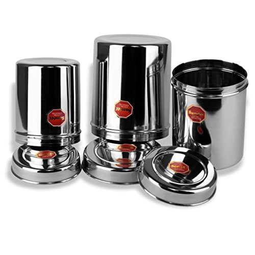 Image 6 of Sumeet Stainless Steel Vertical CanistersUbha DabbaStorage Containers Set of 3Pcs (No. 12 To No. 14) (1.6 Ltr; 2.2Ltr; 2.9Ltr), Silver