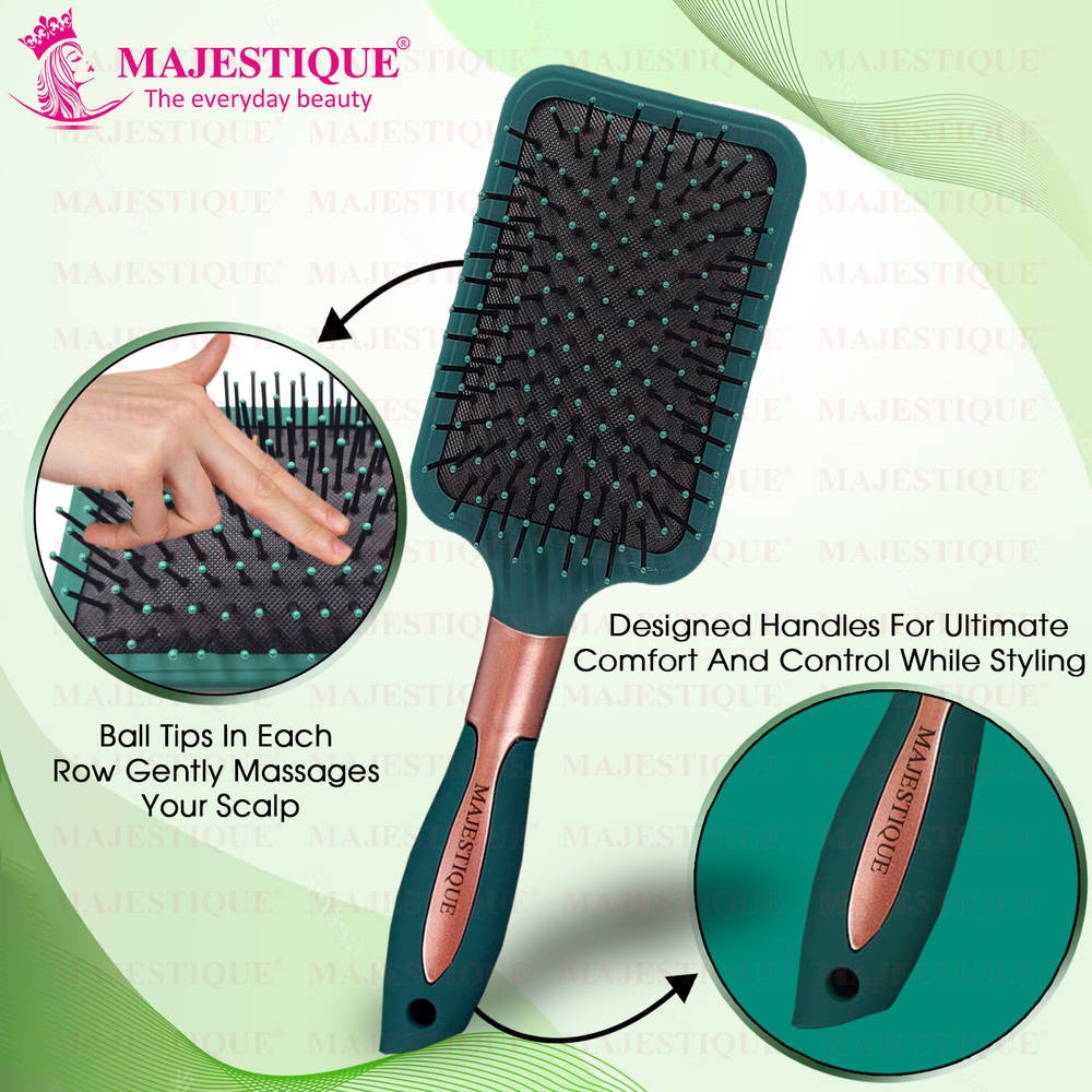Image 4 of Majestique Paddle Green Velvet Air Cushion Hair Brush