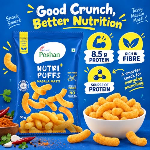 Image 4 of Acme Poshan Nutri+ Protein Puffs Masala Masti 50g