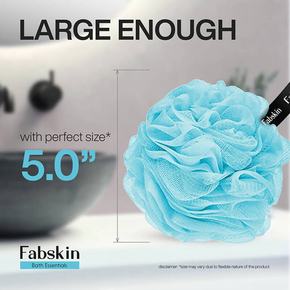 Image 6 of Fabskin Loofah Duo Pack- Bath Brush With Long Handle & Round Loofah- For Men & Women- Blue & White