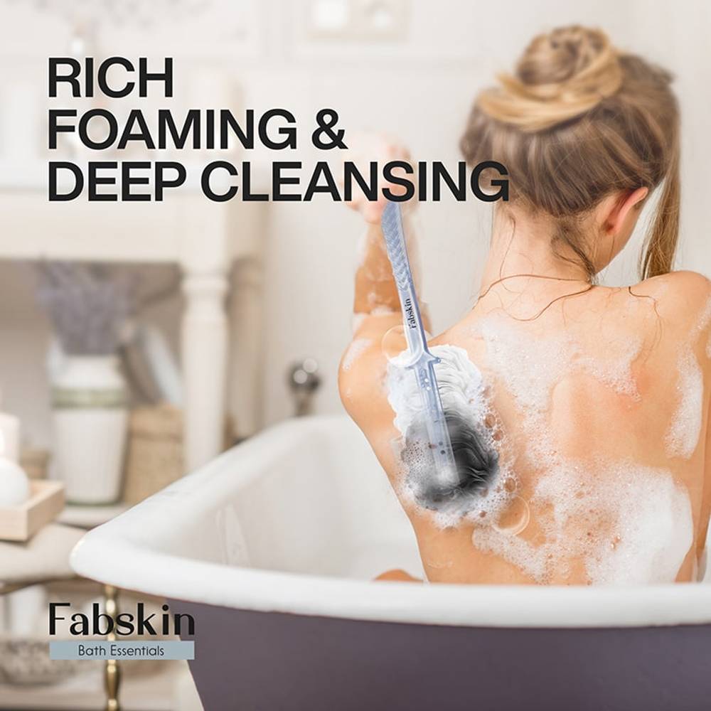 Image 4 of Fabskin Loofah Duo Pack- Bath Brush With Long Handle & Round Loofah- For Men & Women- Black & White
