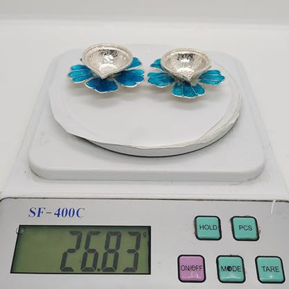 Image 4 of Dista Silvers Silver Fancy Diya Flower Pattern Blue 26.83g