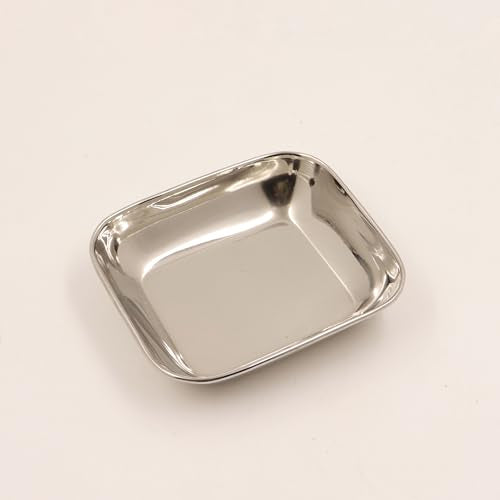 Image 4 of Spillbox Stainless Steel Halwa Plates Quarter Rectangle Snack Dessert Side Dish Set 50gm