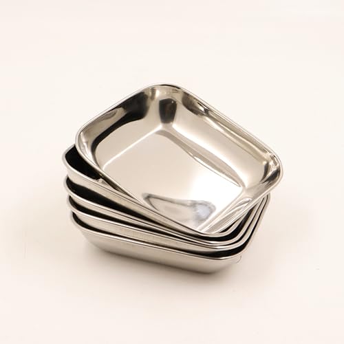 Image 3 of Spillbox Stainless Steel Halwa Plates Quarter Rectangle Snack Dessert Side Dish Set 50gm