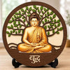 Image 1 of Default Title for the product Buddha Round Wooden Devotional Idol with Stand for Puja Room, Home Decor & Religious Gift - 5x5 Inch