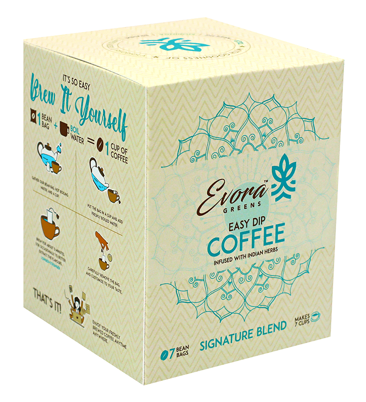 Image 1 of Pack of 1 for the product Evora Greens Easy Dip Coffee Bean Bag (12.5gm Each) Signature Blend