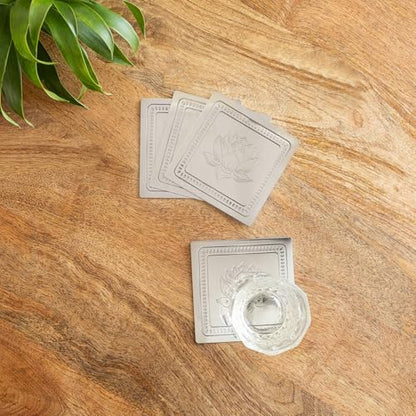 Image 1 of Default Title for the product ExclusiveLane Silver Rose Iron Coasters for Hot Tea Cup Set of 4