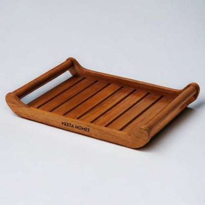 Image 1 of Default Title for the product Vesta Homes Large Teak Wood Rectangular Serving Tray 38 X 25 X 6 Cm