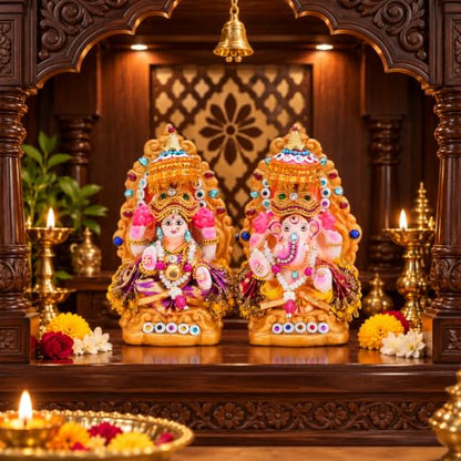 Image 3 of TIED RIBBONS Lord Laxmi Ganesh Pair Murti Mitti Terracotta Clay Idol Statue Showpiece (12.7 Cm X 7.6 Cm)