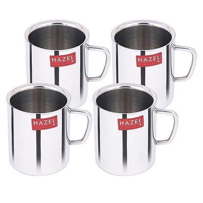 Image 1 of Default Title for the product HAZEL Stainless Steel Double Wall Green Tea Coffee Big Sobar Mug, Set of 4, 210 ml (Each)