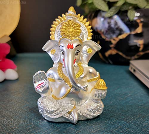 Image 10 of Mukut Silver Matte for the product Gold Art India Ceramic Ganesh Idol