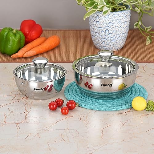 Image 6 of 0.55 l & 1 l for the product Sumeet Stainless Steel Casserole with Glass Lid