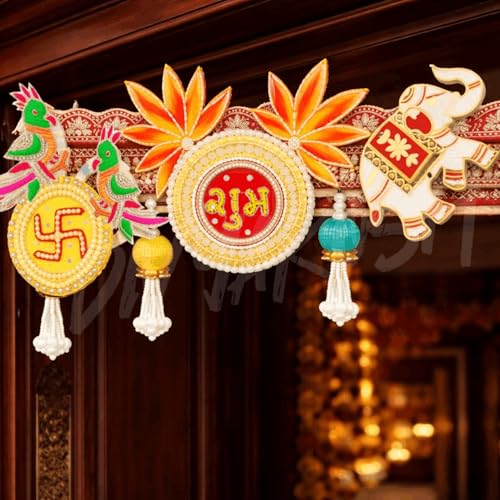 Image 3 of Divyakosh Handcrafted Designer Toran for Main Door | Premium Ganesh Shubh-Labh Elephant Door Hanging | Festive Diwali Pooja Home Deﾌ…or Bandhanwar - 40 Inch