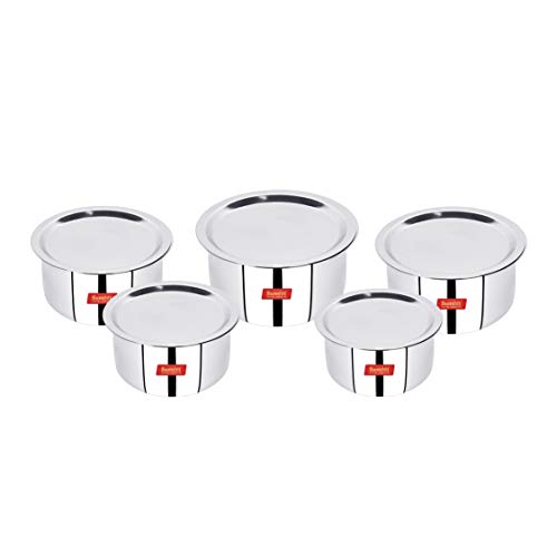 Image 6 of Sumeet Induction & Gas Stove Friendly Stainless Steel 5 Pcs Big Size Container Set/Tope/Cookware Set With Lids (1 Ltr To 3 Ltr), 10 Pcs Set, White
