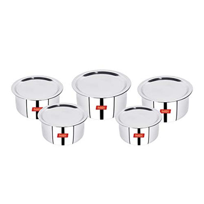 Image 6 of Sumeet Induction & Gas Stove Friendly Stainless Steel 5 Pcs Big Size Container Set/Tope/Cookware Set With Lids (1 Ltr To 3 Ltr), 10 Pcs Set, White